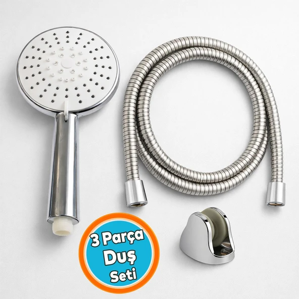 Duş Seti 3 Parça Ayarlanabilir Mafsallı Duş Başlığı Hortum Askı Dahil Ayarlanabilir Banyo Duş Takımı ürün görseli 1