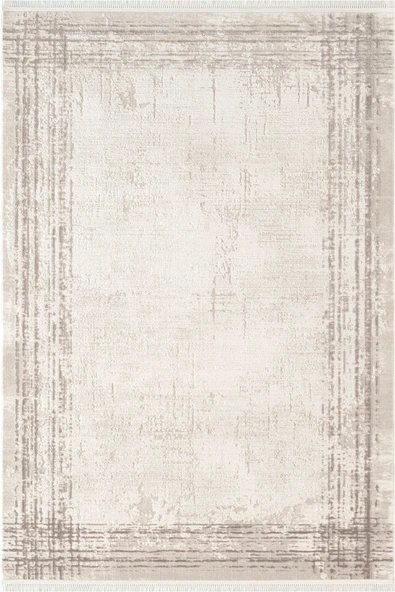 Look Classıc LK003G Çerçeveli Krem Gri Modern Desen Akrilik Dokuma Taban Tozuaz Oturma Odası Halısı 80 X 150 KREM-GRI ürün görseli 1