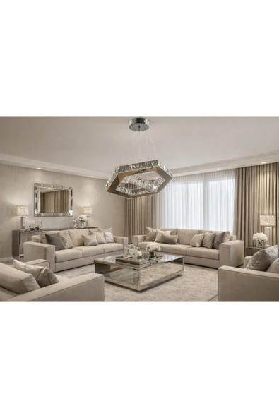 40x25 ALTIGEN 2 KATLI GÜMÜŞ MODERN KRİSTAL AVİZE ürün görseli 1