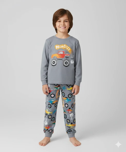 Erkek Çocuk Pijama Takımı Atv Baskı Desenli ELM-3080 ürün görseli 1