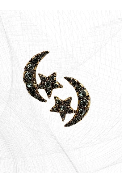 . Taşlı Black Diamond Ay Yıldız Küpe - Resim 4