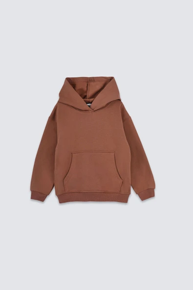 Basic Kapüşonlu Şardonlu Kanguru Cep Detaylı Çocuk Sweatshirt 3-12 Yaş ürün görseli 1