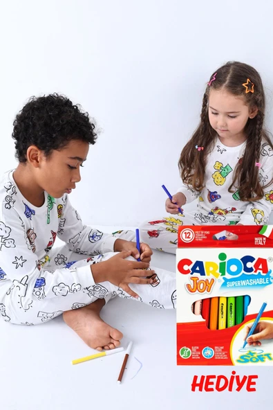 En Sevimli Figürler Özel Kalemi ile BOYANABİLİR Çocuk Pijama Takımı ( 12'li Kalem Seti Hediye ) ürün görseli 1