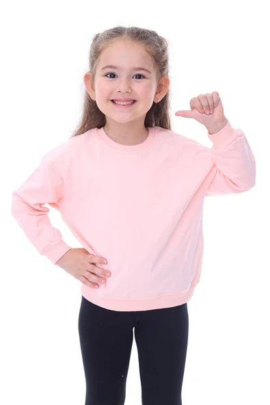Basic Düz Renk Pembe Fırçalı Yumuşak %100 Pamuk Sweatshirt ürün görseli 1