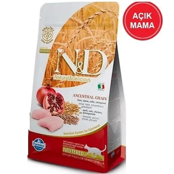 N&D Düşük Tahıllı Tavuklu ve Narlı 4 kg Kısırlaştırılmış Yetişkin Kedi Maması - Açık Paket ürün görseli 1