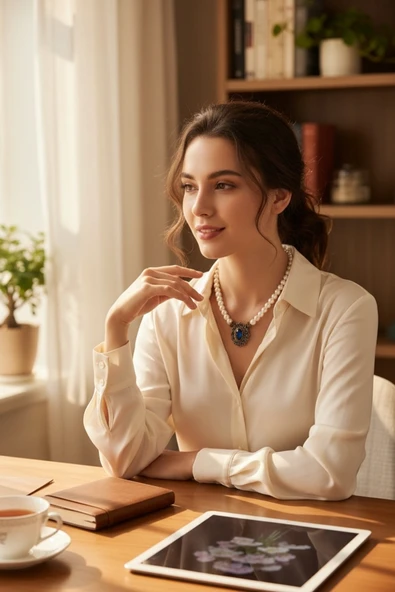 Kristal Taşlı Oval Tek Sıra İnci Kolye ürün görseli 1