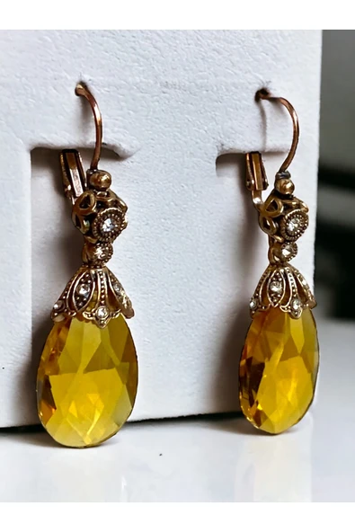 Kristal Taşlı Büyük Kedi Gözü Küpe ürün görseli 1