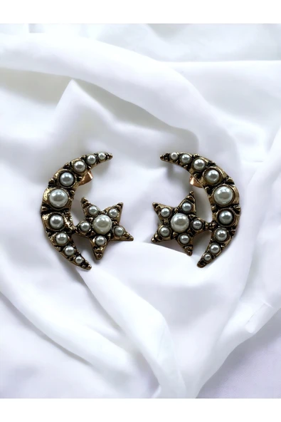 . Taşlı Black Diamond Ay Yıldız Küpe - Resim 12