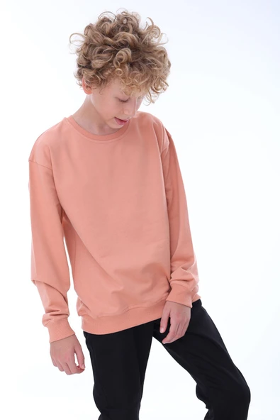 Oversize Unisex Basic Düz Turkuaz Renk %100 Pamuk Sweatshirt ürün görseli 1