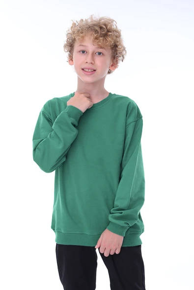 Oversize Unisex Basic Düz Turkuaz Renk %100 Pamuk Sweatshirt ürün görseli 1