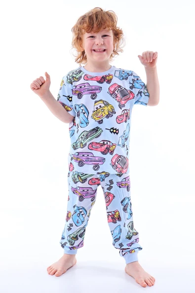 Süper Arabalar Desenli KısaKollu Çocuk Pijama Takımı 3-8 Yaş ürün görseli 1