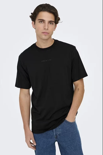 Only & Sons   ONSLEVI LIFE REG TEXT SS TEE NOOS Erkek Siyah  - 22028147 ürün görseli 1