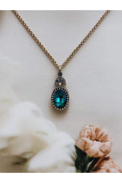 Kristal Taşlı Oval Kesim Kolye - Resim 4