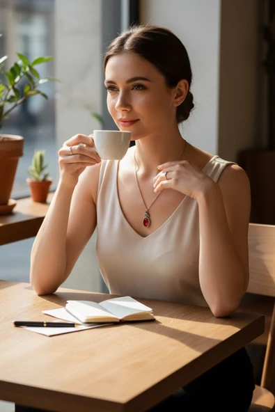 Kristal Taşlı Oval Kesim Kolye - Resim 7