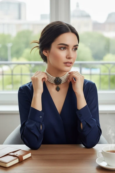 Zirkon Taşlı İnci Tasma Kolye - Resim 7