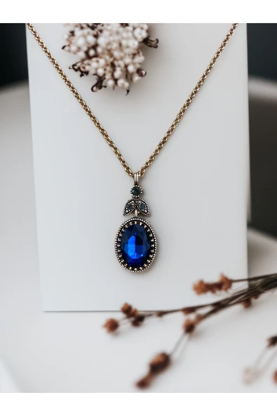 Kristal Taşlı Oval Kesim Kolye ürün görseli 1
