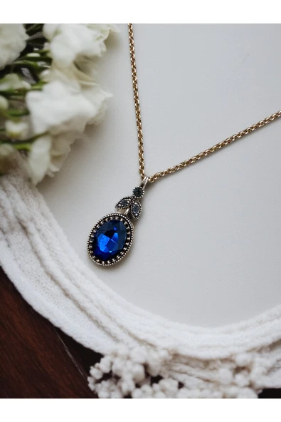 Kristal Taşlı Oval Kesim Kolye - Resim 3