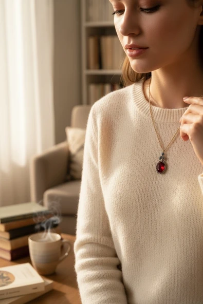 Kristal Taşlı Oval Kesim Kolye - Resim 11