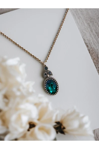 Kristal Taşlı Oval Kesim Kolye - Resim 5
