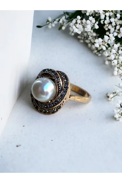 Black Diamond Taşlı Inci Yüzük ürün görseli 1