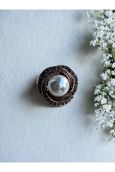Black Diamond Taşlı Inci Yüzük - Resim 5