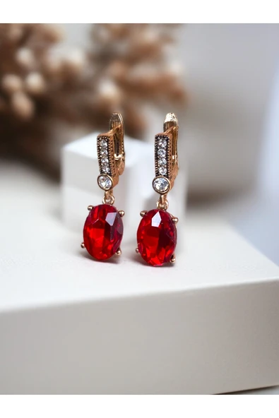 Kristal Taşlı Oval Küpe - Resim 12