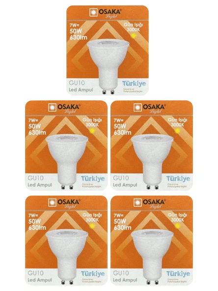 (5 Adet) Osaka 7W (50W) Sarı Işık (3000K) GU10 Duylu Led Spot Ampul ürün görseli 1