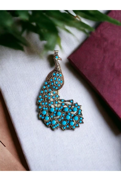 İnci Tavuskuşu Motif Broş - Resim 5