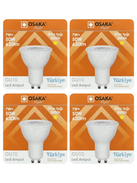 (4 Adet) Osaka 7W (50W) Sarı Işık (3000K) GU10 Duylu Led Spot Ampul ürün görseli 1