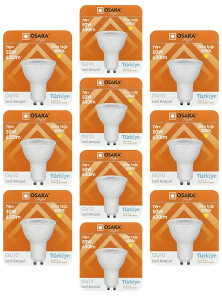 (10 Adet) Osaka 7W (50W) Sarı Işık (3000K) GU10 Duylu Led Spot Ampul ürün görseli 1