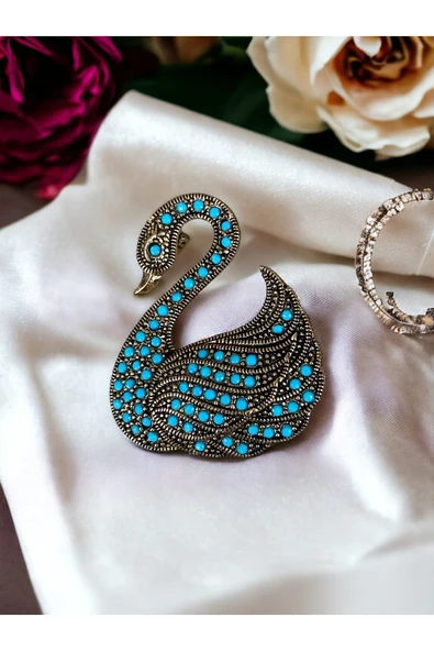 İnci Kuğu Motif Broş - Resim 3