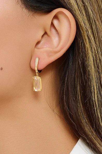 Zirkon Taş işlemeli Baget Kristal Küpe 18 K Altın Kaplama ürün görseli 1