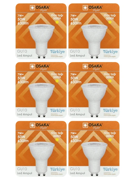 (6 Adet) Osaka 7W (50W) Sarı Işık (3000K) GU10 Duylu Led Spot Ampul ürün görseli 1