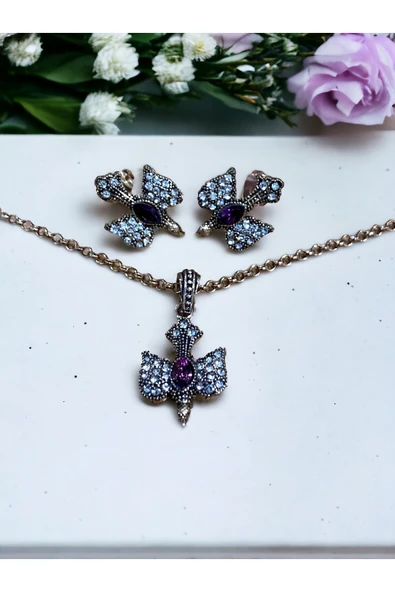 Kristal Taşlı Kırlangıç Figürü Kolye ve Küpe Seti ürün görseli 1