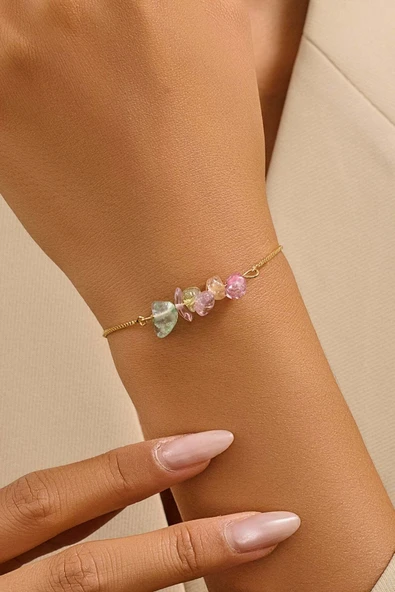 Florit Doğal Taşlı Altın Kaplama Asansör Bileklik ürün görseli 1