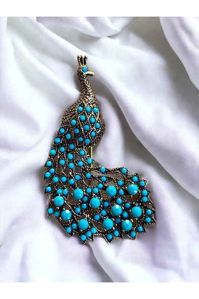 İnci Tavuskuşu Motif Broş - Resim 7