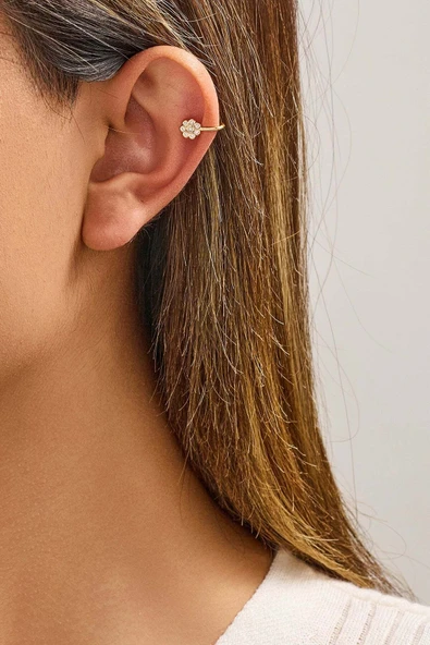 Papatya Figürlü Altın Kaplama Earcuff Kıkırdak Küpe ürün görseli 1