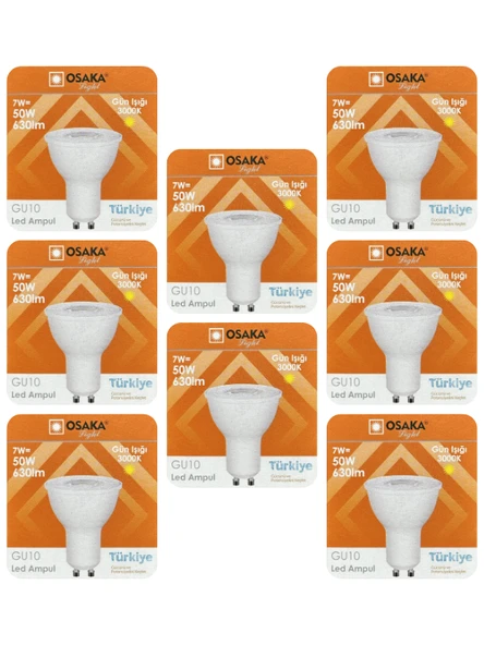 (8 Adet) Osaka 7W (50W) Sarı Işık (3000K) GU10 Duylu Led Spot Ampul ürün görseli 1
