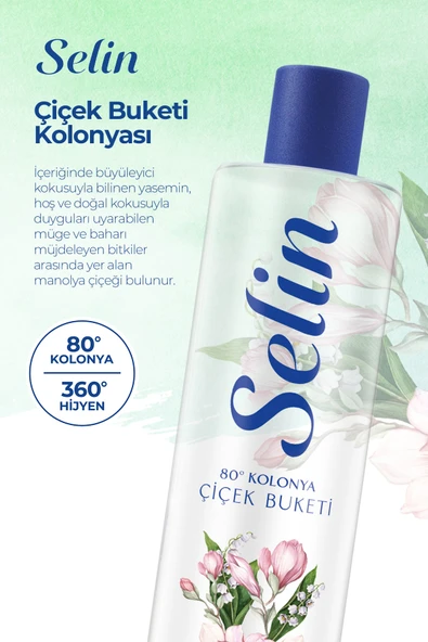 Selin Parfümlü Kolonya Çiçek Buketi 400 ml 4'lü Set - Resim 4