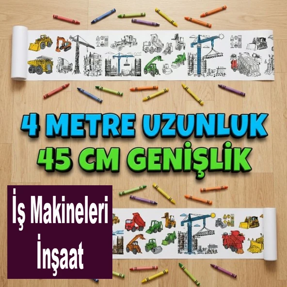 Boyama Kitabı Rulo İş Makineleri İnşaat Kitabı 4 Metre uzunluk 45 Cm Genişlik ürün görseli 1