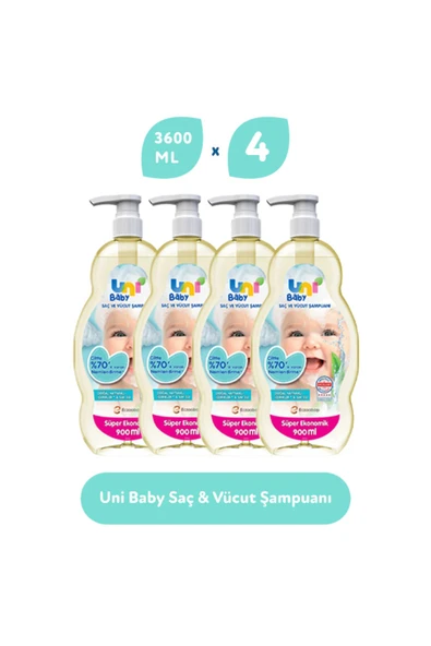 Uni Baby Şampuan Boyasız Pompalı Bebekler İçin 4 Lü Set 900 ml ürün görseli 1