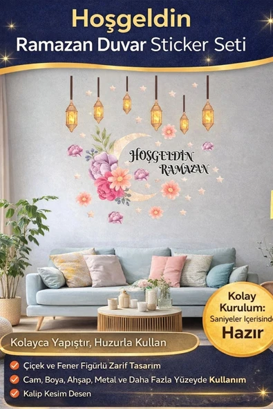 #RamazanSticker Dekoratif Yapıştırılabilir Çıkarılabilir Hoşgeldin Ramazan Motifli Duvar Sticker ürün görseli 1