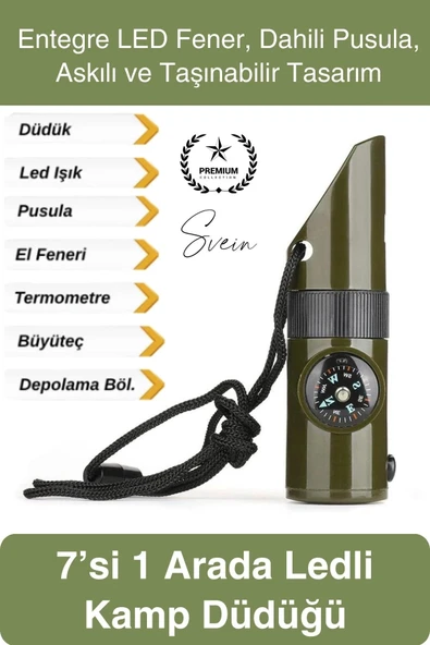 #KampDüdüğü 7’si 1 Arada Acil Durum Düdüğü Kamp Pusulalı Fenerli Deprem Outdoor Hayatta Kalma Afet ürün görseli 1