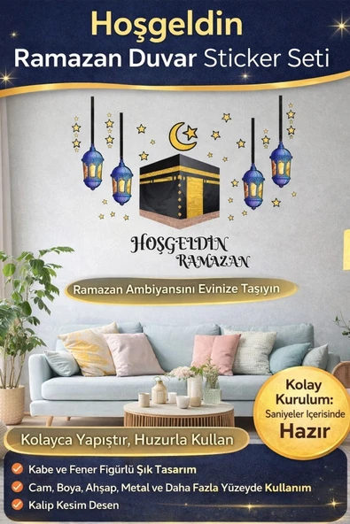 #RamazanSticker Dekoratif Yapıştırılabilir Çıkarılabilir Hoşgeldin Ramazan Motifli Duvar Sticker ürün görseli 1