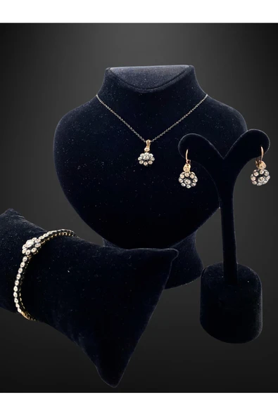 Zirkon Taşlı Papatya Desen Set - Resim 6