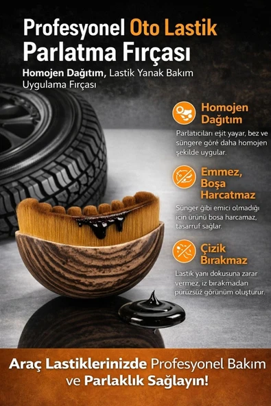 #OtoFırça Profesyonel Detay Homojen Dağıtım Çizik Bırakmaz Araç Oto Lastik Yanı Parlatma Fırçası ürün görseli 1