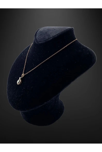 Oval Kesim Zirkon Taşlı Kolye - Resim 4