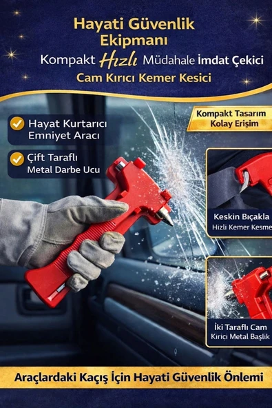 #Çekiç Kompakt Taşınabilir Araç Hayati Acil Güvenlik Ekipmanı İmdat Çekici Kemer Kesici Cam Kırıcı ürün görseli 1