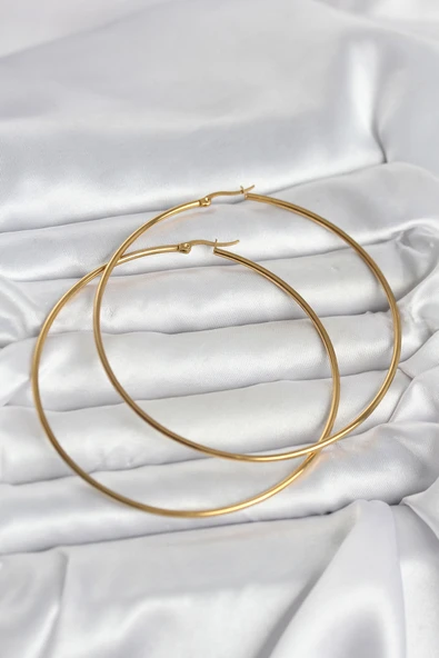 316L Çelik Gold Renk 80 mm Kadın Halka Küpe ürün görseli 1