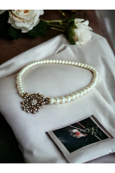 Beyaz Kristal Taşlı Dandelion İnci Kolye ürün görseli 1